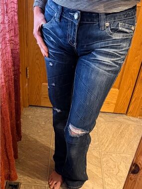 ZANADI 9 Dark Wash Distressed Women's Jeans Low Waist Comfort Stretch JJA371S4